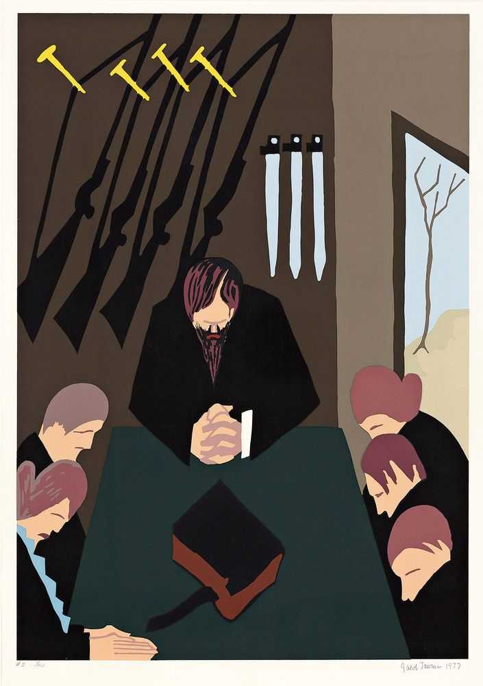 Jacob Lawrence, ‘No. 2 For 40 years, John Brown reflected on the hopeless and miserable condition of the slaves (The Legend of John Brown Series)’, 1977, Print, Colour screenprint on Domestic Etching paper, The Detroit Institute of Arts, Numbered