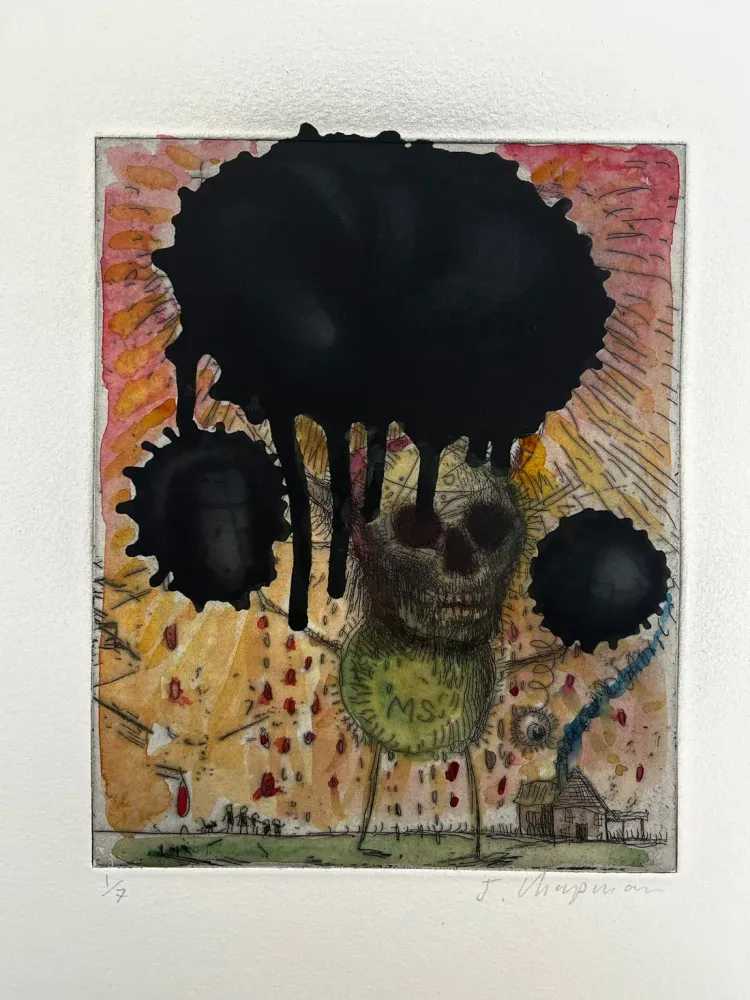 Jake Chapman, ‘Back to the end of the beginning of the end again’, 2022, Print, Hand watercolour and spray paint on etching, Heimlich Productions, Numbered, Handfinished