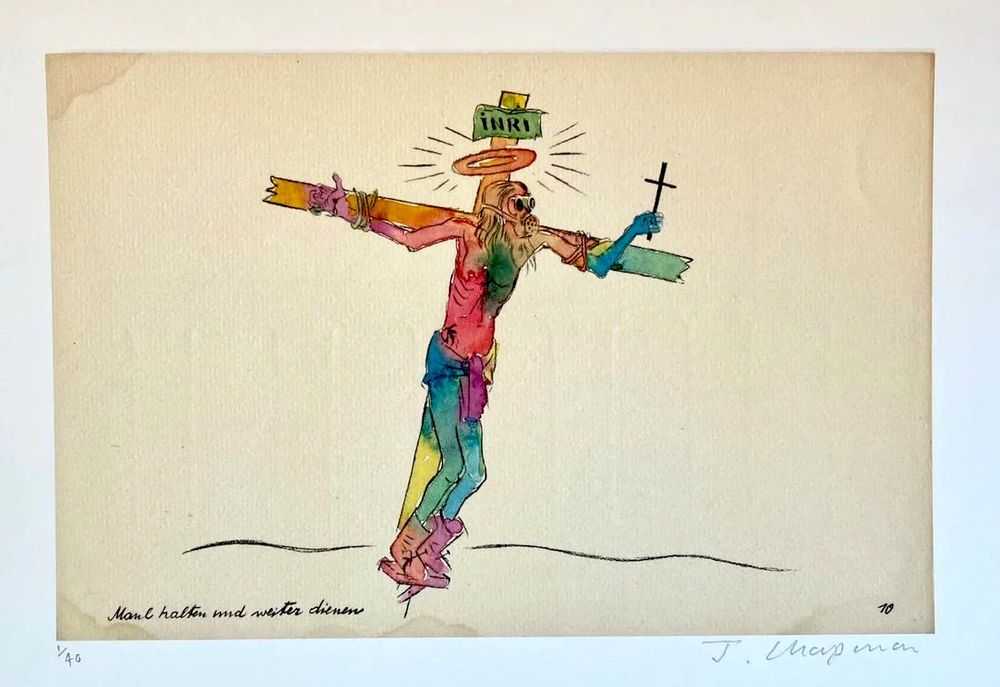 Jake Chapman, ‘God is Grosz’, 2022, Print, Watercolour, Ink and Artists Tears, Heimlich Productions, Numbered, Handfinished