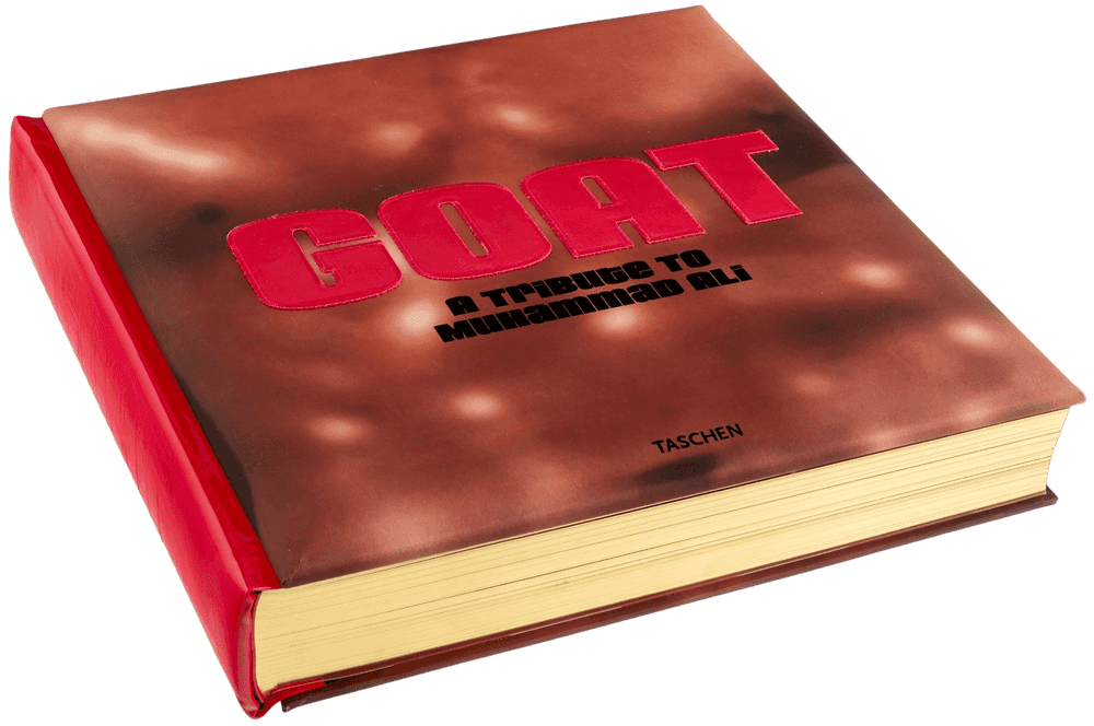 Jeff Koons, ‘G.O.A.T. - Greatest of all Time: Tribute to Muhammad Ali’, 2001, Book, Original silk covered boards, cover with large pink PVC appliqué letters, subtitle and publisher's name printed in black, spine lettered in blind, gilt edges, white silk marker with red boxing glove adornment, photographic image to endpapers and upper cover to box, contained in a white silk covered box, spine printed in black and gold, inner sides covered with gold foil, the front printed in pink 'Float like a butterfly, sting like a bee', Taschen, Numbered
