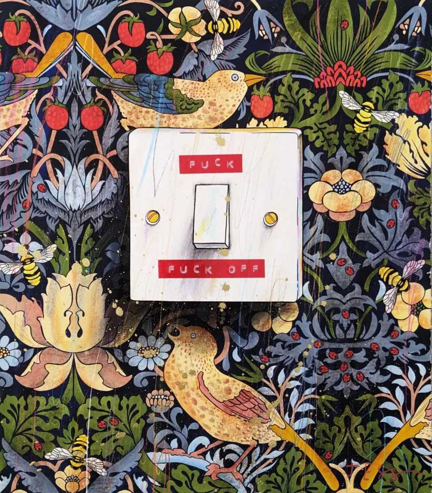 Jess Wilson, ‘I Have A William Morris Accent Wall In My Bedroom’, 2022, Print, Archival Inkjet with Screenprint, Dynamo Label and Hand Finished Gold Splatter Overlays on Somerset Satin Enhanced 330gsm Paper, Jealous Gallery, Numbered