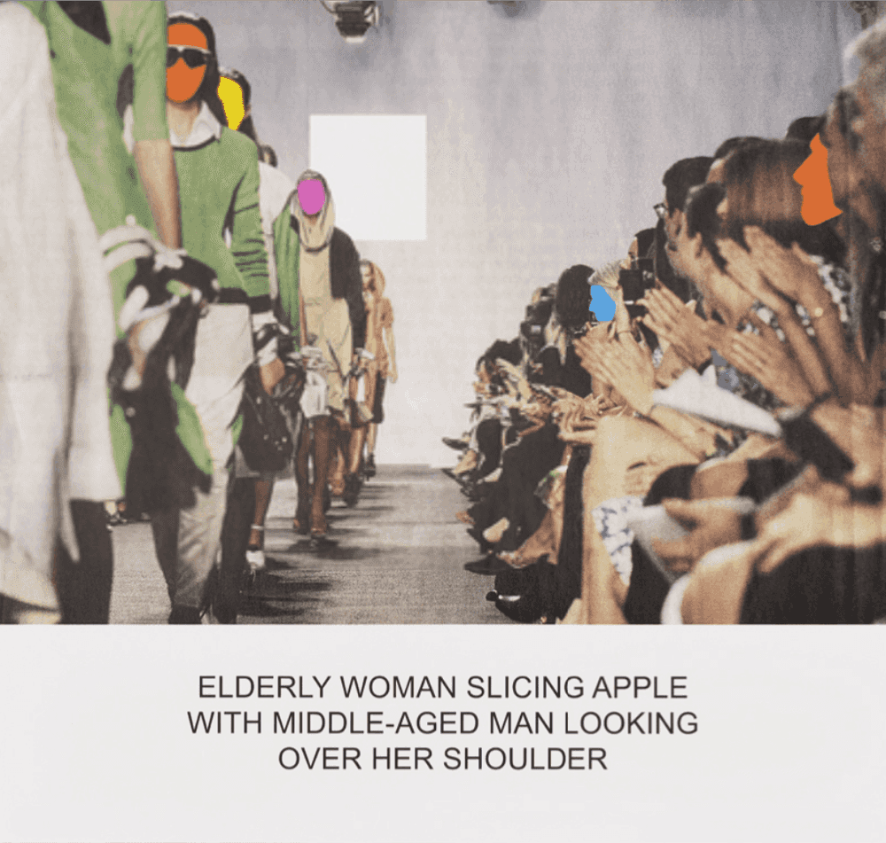 John Baldessari, ‘Elderly Woman Slicing Apple with Middle-Aged Man Looking Over Her Shoulder’, 2014, Print, Silkscreen, null,
