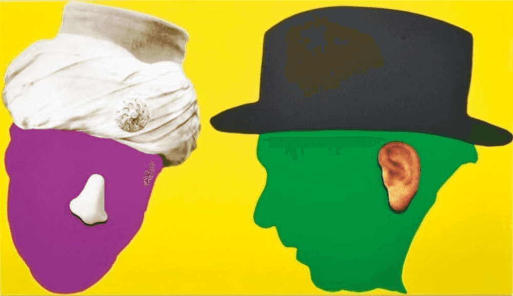 John Baldessari, ‘One with Nose and Turban, One with Ear and Hat’, 2006, Print, 2-layer, 12-color screenprint construction, Gemini G.E.L.,
