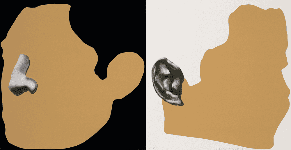 John Baldessari, ‘Two Profiles, One With Nose (B&W) - One With Ear (B&W)’, 2006, Print, 2-layer, 7-color screenprint construction, mounted to Sintra and hand cut, Gemini G.E.L., Numbered, Dated
