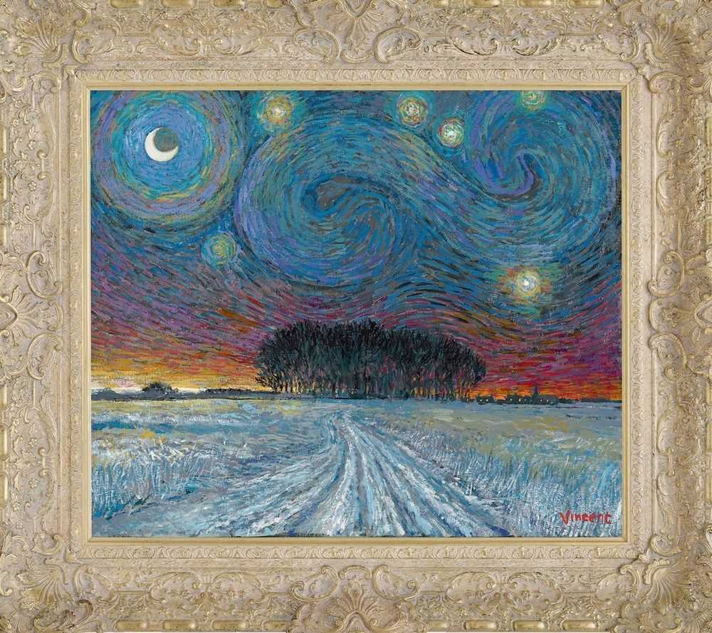 John Myatt, ‘Starry Night with Snow and Distant Woodland’, 2017, Print, Giclee On Canvas, Castle Fine Art, Numbered, Framed