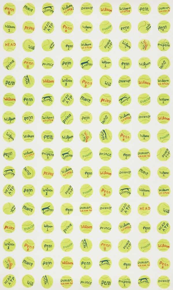 Jonas Wood, ‘Tennis Ball Wallpaper (Sealed Full Sheet: 144 Tennis Balls)’, 2018, Print, Offset lithograph in colors, Gagosian Gallery,