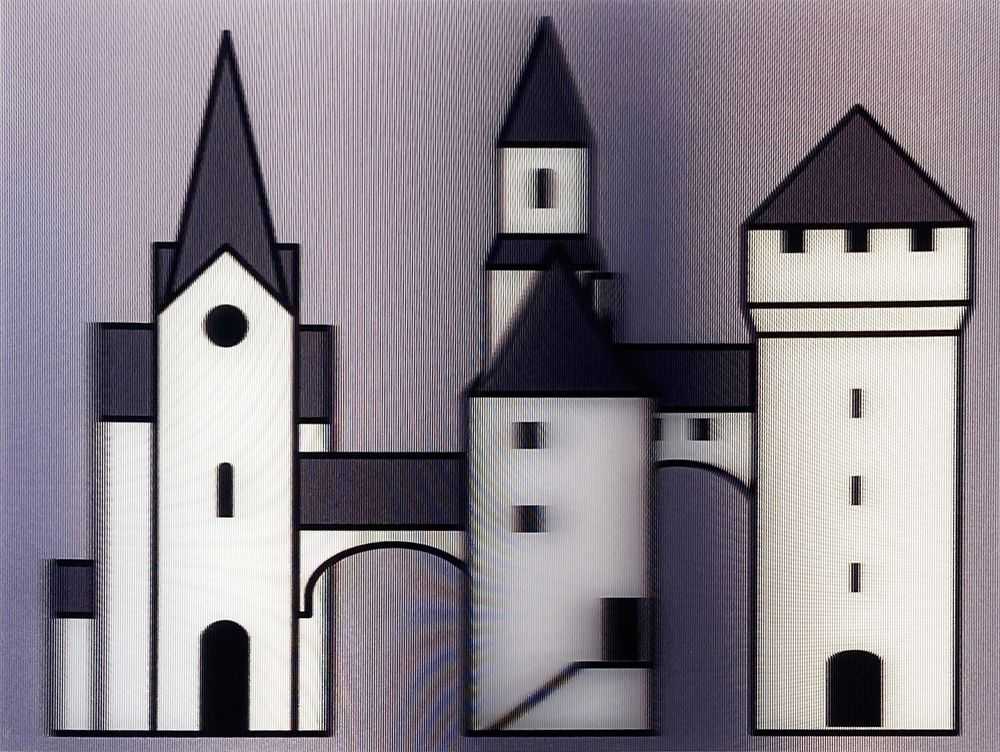Julian Opie, ‘Medieval Village #3’, 2019, Print, A series of four lenticular acrylic panels mounted onto white acrylic, null,