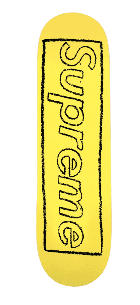 Kaws, ‘Supreme x KAWS Chalk Logo Skatedeck (Yellow)’, 2021, Collectible, Archival pigment-print transfer on a cold-pressed steep natural skateboard deck., null,