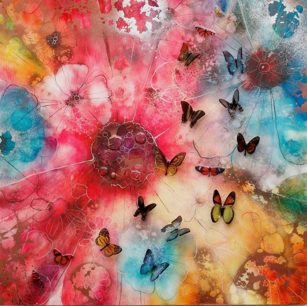 Kerry Darlington, ‘Summer Nectar’, 2021, Print, Limited Edition hand painted mixed media on deep solid wood panel finished with gloss resin. Featuring 3D Elements., null,