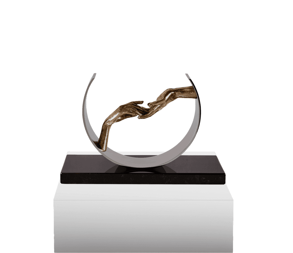 Lorenzo Quinn, ‘Finding Love (Polished Bronze, Stainless Steel and Granite)’, 2019, Sculpture, Polished Bronze, stainless steel and granite, Castle Fine Art, Numbered