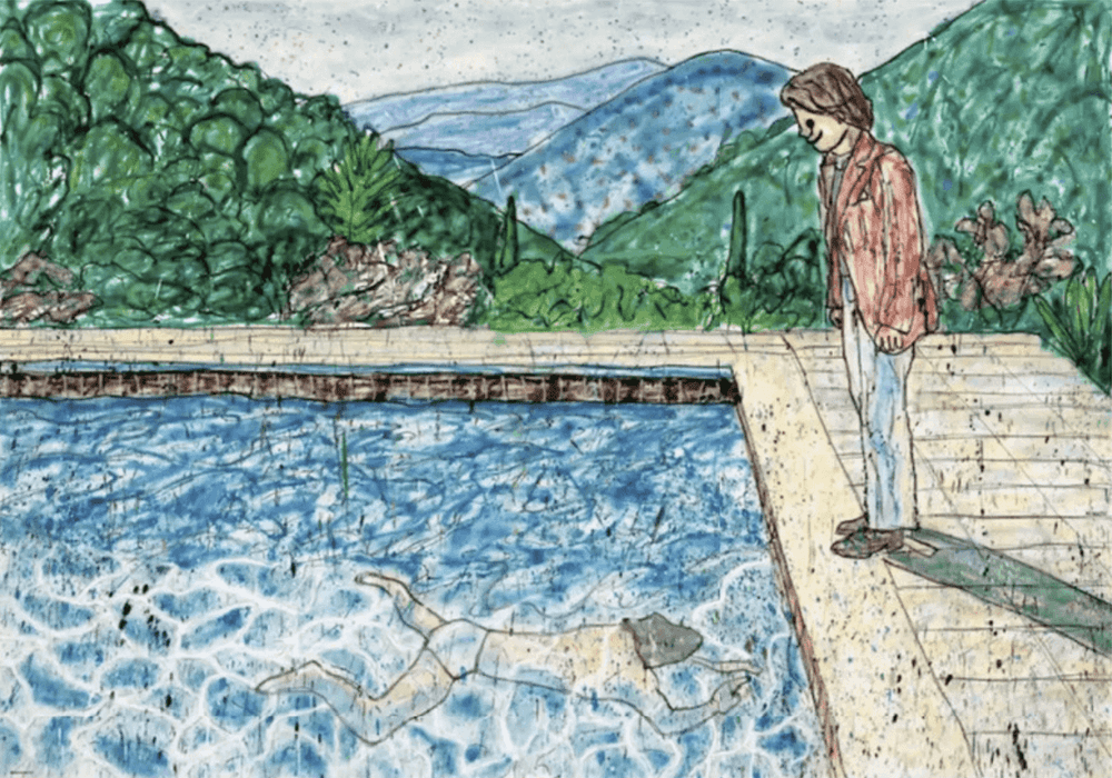 Madsaki, ‘Portrait of an Artist (Pool with Two Figures) II (Inspired by David Hockney)’, 2020, Print, Offset lithograph on woven paper, Tonari No Zingaro, Numbered