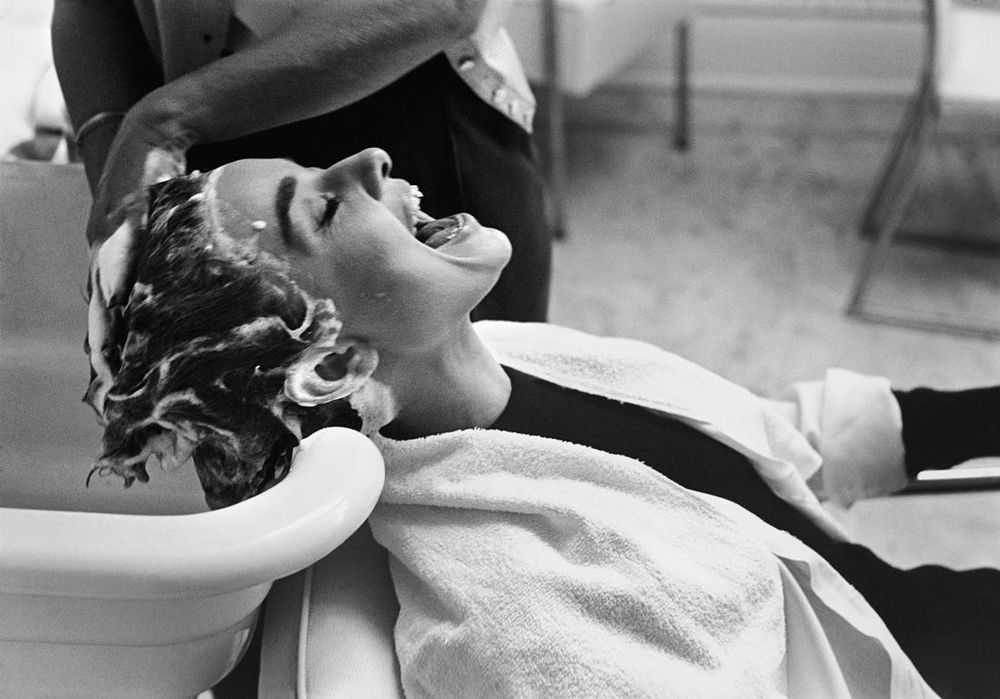 Mark Shaw, ‘Audrey Hepburn Getting Shampooed and Laughing 1953’, 1953, Print, Pigment print on Hahnemϋhle photo rag paper, null,
