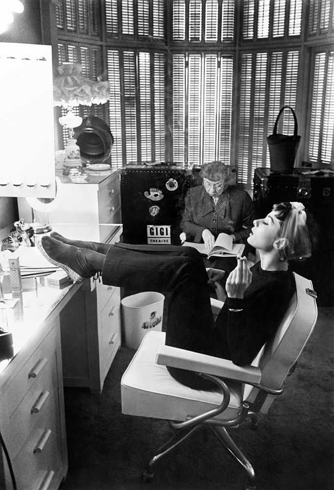 Mark Shaw, ‘Audrey Hepburn With Feet Up In Dressing Room, Head Back, 1953’, 1953, Print, Pigment print on Hahnemϋhle photo rag paper, null,