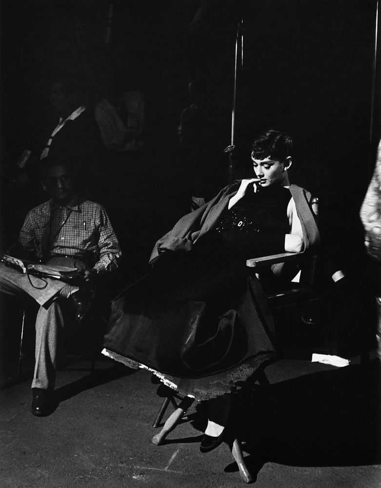Mark Shaw, ‘Audrey Hepburn on Set of Sabrina, Sitting, 1953’, 1953, Print, Pigment print on Hahnemϋhle photo rag paper, null,