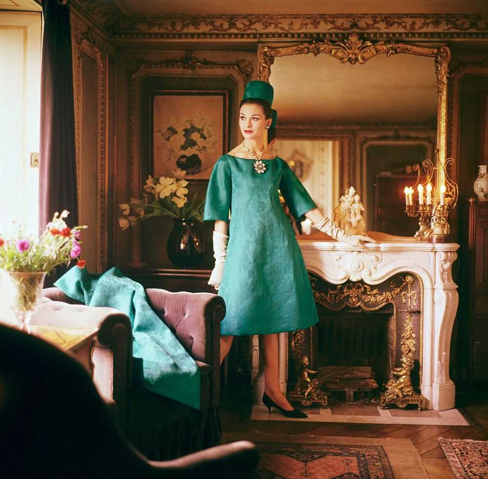 Mark Shaw, ‘Designer's Homes, Teal Dior Gown in Gold Room, Red Furniture’, 1960, Print, Pigment print on Hahnemϋhle photo rag paper, null,