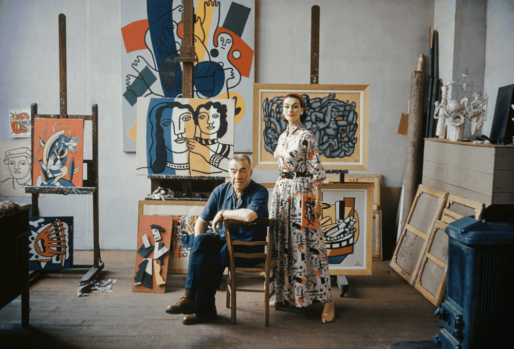 Mark Shaw, ‘Fernand Leger in Studio, Anne Gunning Wearing McCardell's Design of Leger's Work 1955’, 1955, Print, Pigment print on Hahnemϋhle photo rag paper, null,