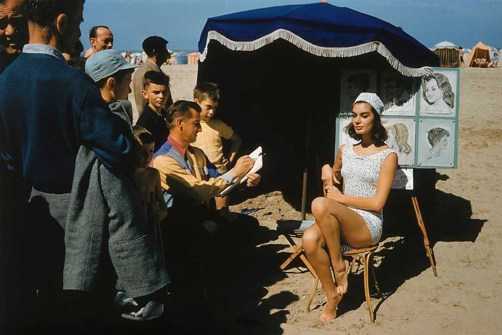 Mark Shaw, ‘Givenchy Clad Model is Sketched at Trouville’, 1957, Print, Pigment print on Hahnemϋhle photo rag paper, null,