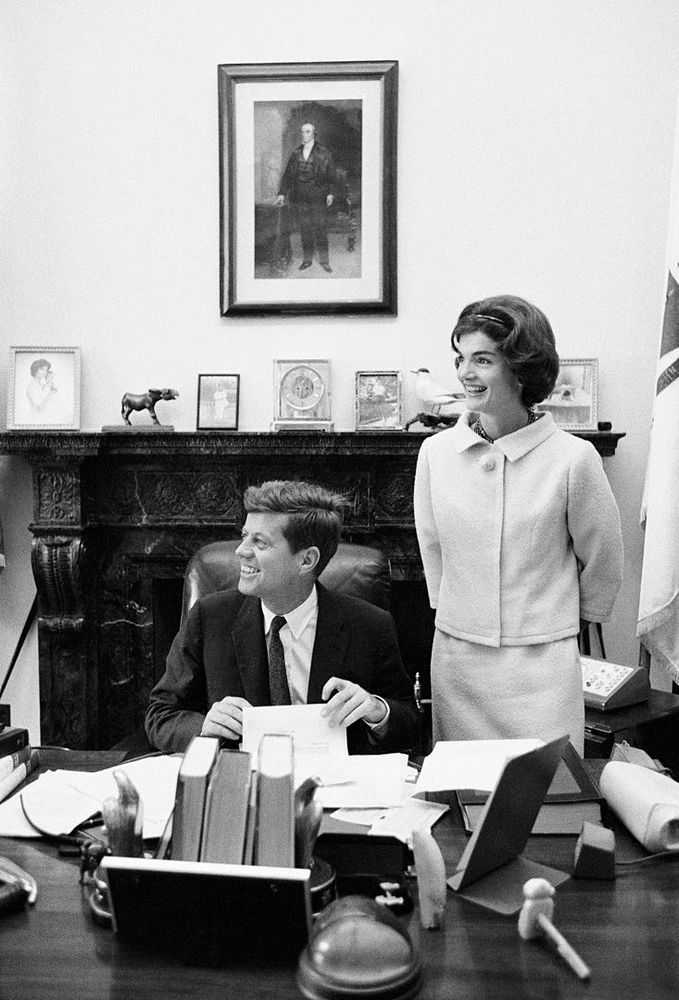 Mark Shaw, ‘Kennedys, JFK and Jackie at Senate Desk, Smiling (Large)’, 1963, Print, Pigment print on Hahnemϋhle photo rag paper, null,