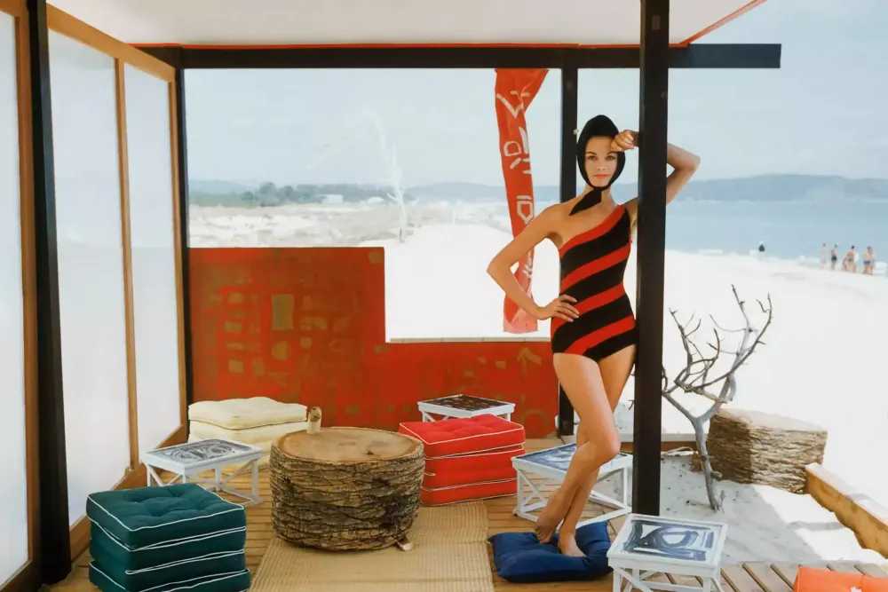 Mark Shaw, ‘One Shouldered Maillot in St. Tropez Beach Cabana (Small)’, 1961, Print, Pigment print on Hahnemϋhle photo rag paper, null,