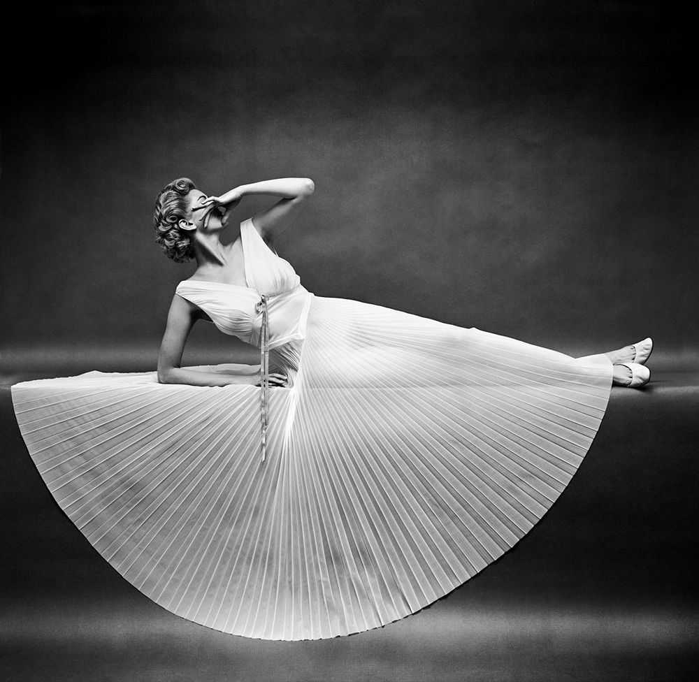 Mark Shaw, ‘Vanity Fair Pleated Reclining Half Circle, Circa 1955 #2’, 1955, Print, Pigment print on Hahnemϋhle photo rag paper, null,