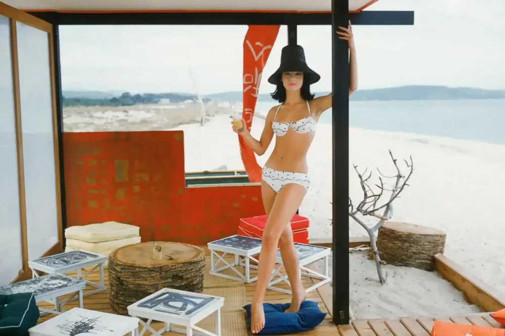 Mark Shaw, ‘White Bikini in St. Tropez Beach Cabana (Large)’, 1961, Print, Pigment print on Hahnemϋhle photo rag paper, null,