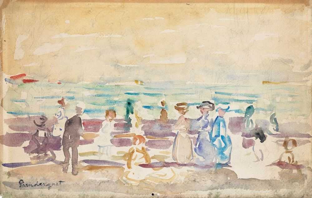 Maurice Brazil Prendergast, ‘The Beach and Along the Sea with Boat and People (a double sided painting on paper)’, 1899, Print, Watercolor and pencil on paper , null,