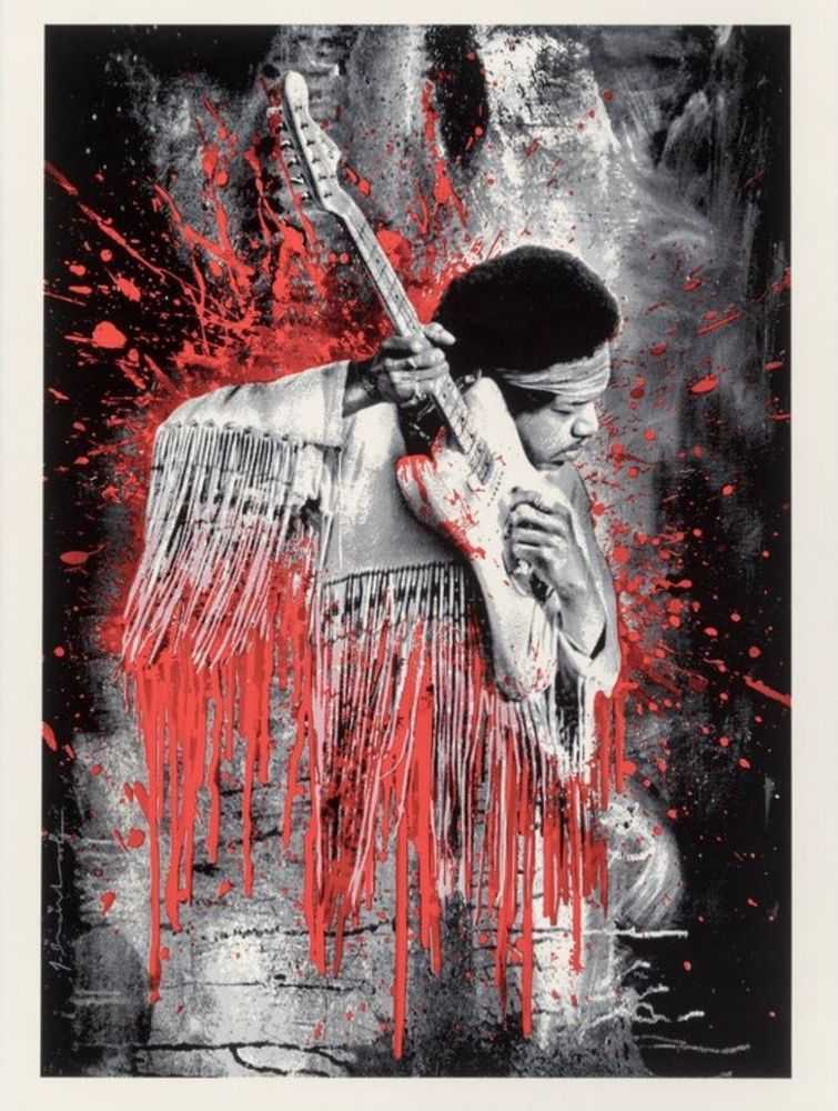 Mr. Brainwash, ‘Jimi (Red)’, 2015, Print, Five-colour screen-print on hand torn archival art paper., Self-released, Numbered
