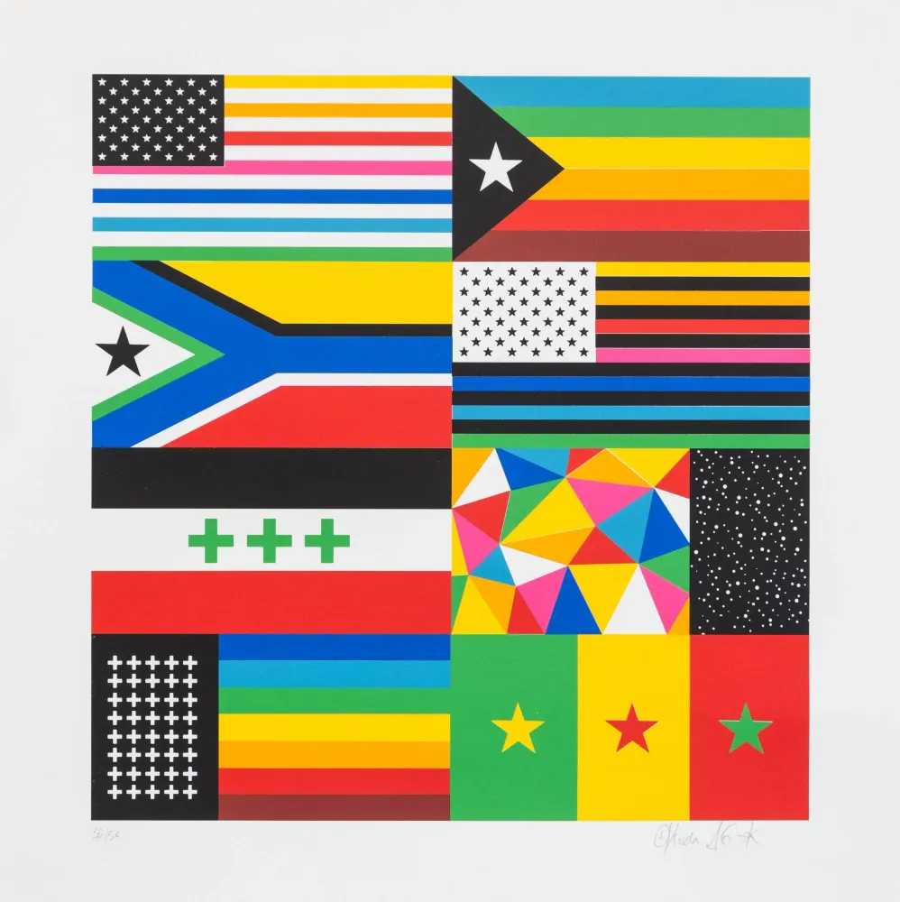 Okuda (Oscar San Miguel Erice), ‘Multi-Rainbow Flags’, 09-11-2016, Print, Nine-layer screenprint on paper, Underdogs, Numbered