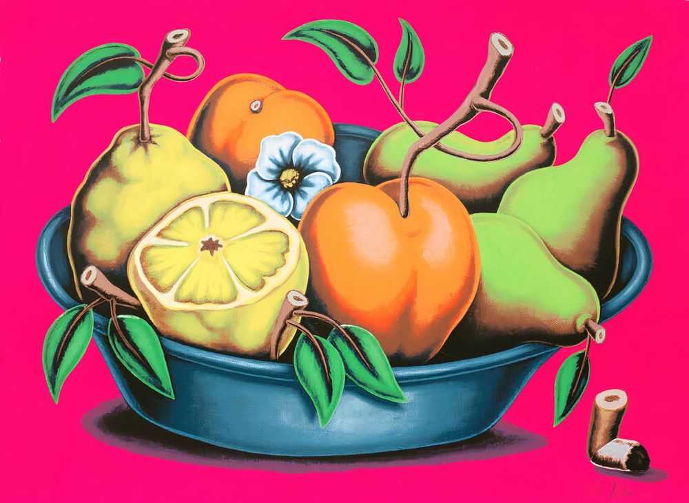 Pedro Pedro, ‘Bowl of Fruit with Flower and Cigarette Butt’, 02-06-2022, Print, 18 Color Hand-Pulled screenprintMohawk Superfine UltraWhite, 160 lb cover, Louis Buhl & Co., Numbered