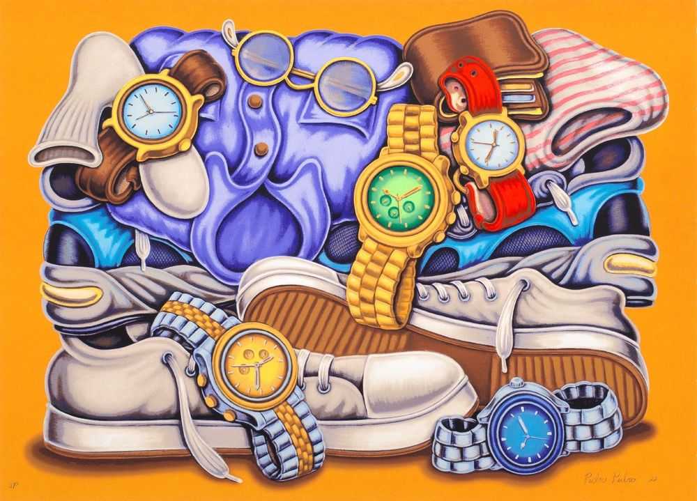 Pedro Pedro, ‘Sunglasses, Shirts, Sneakers, Wallet and Watches’, 03-11-2022, Print, 30-color Hand-Pulled Screen Print on Mohawk Superfine UltraWhite, 160 Cover, Louis Buhl & Co., Numbered