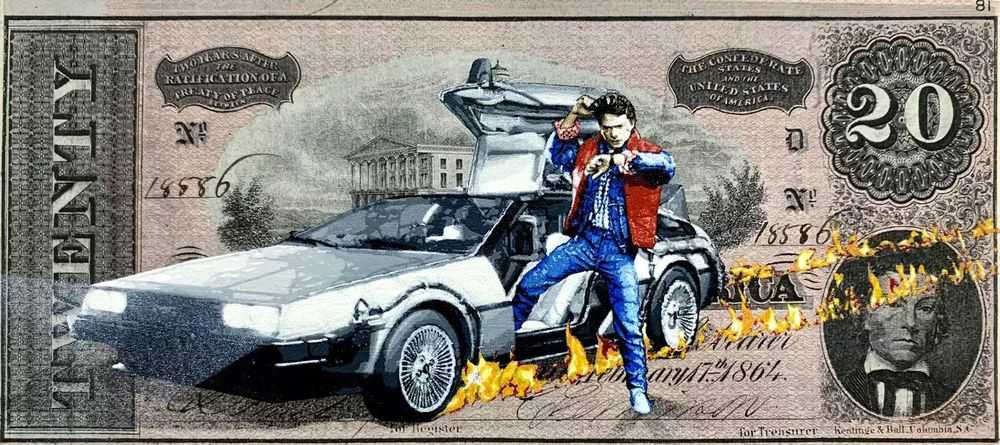 Penny, ‘Back To The Future (Twenty)’, 2020, Print, 40 layer hand cut stencil; Spray paint on genuine vintage Confederate twenty Dollars, circa 1864, Self-released, Handfinished