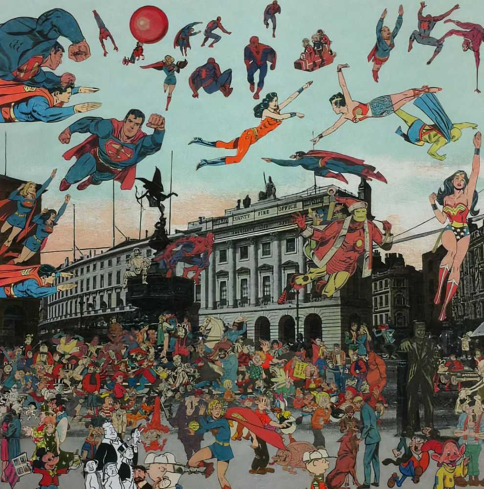Peter Blake, ‘London - Piccadilly Circus - The Convention of Comic Book Characters’, 2012, Print, Silkscreen print on 410gsm Somerset Tub Sized, Paul Stolper Gallery, Numbered