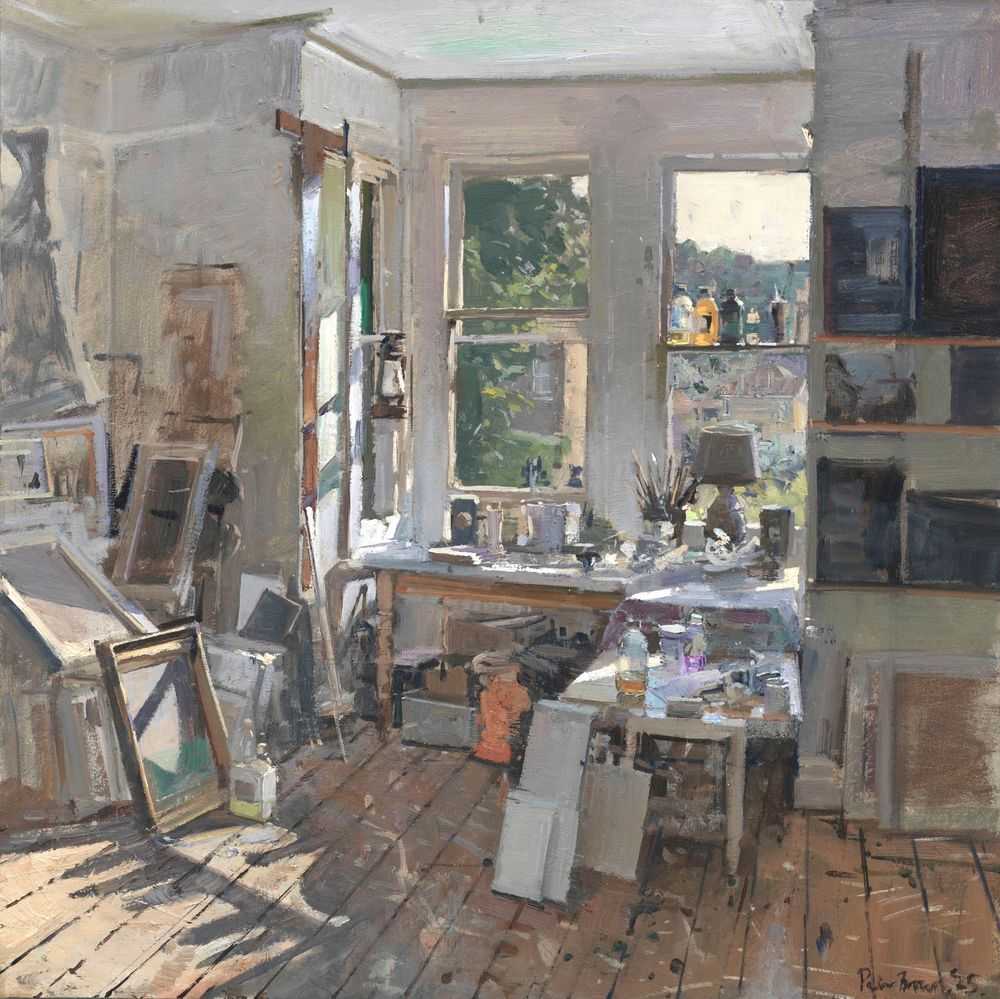 Peter Brown, ‘Morning Light, The Studio: Mediums and Hurricane Lantern’, 2025, Print, Hahnemühle Smooth Photo Rag Bright White, 100% cotton rag, pH‑neutral, acid‑free fine‑art paper, null, Numbered