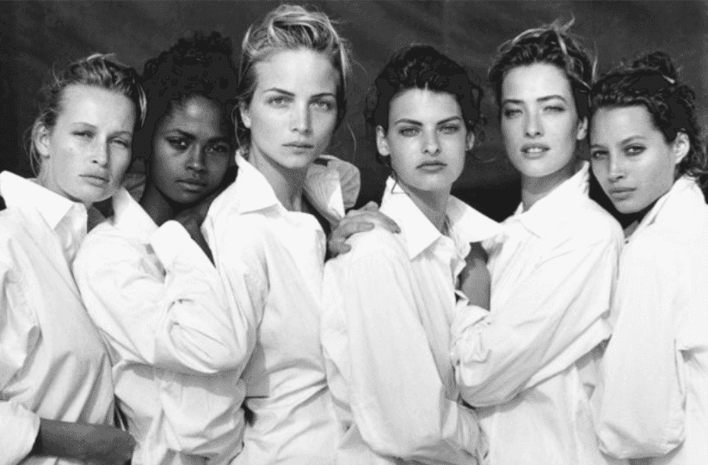 Peter Lindbergh, ‘Estelle Lefébure, Karen Alexander, Rachel Williams, Linda Evangelista, Tatjana Patitz, Christy Turlington, Vogue USA, Santa Monica, California’, 1988, Print, Gelatin silver print, null, Numbered