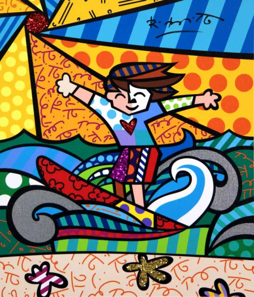Romero Britto, ‘Surfer Boy’, 2019, Print, Digital print on canvas with hand embellished diamond dust, null,