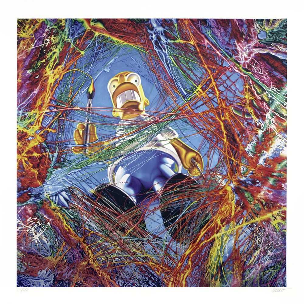 Ron English, ‘Homer Simpson's Cartoon Colored Creationism’, 09-10-2011, Print, Pigment Print With Hand Pulled Overprint with Clear Gloss on Archival Hot Press Bright 300gsm, Post No Bills, Numbered