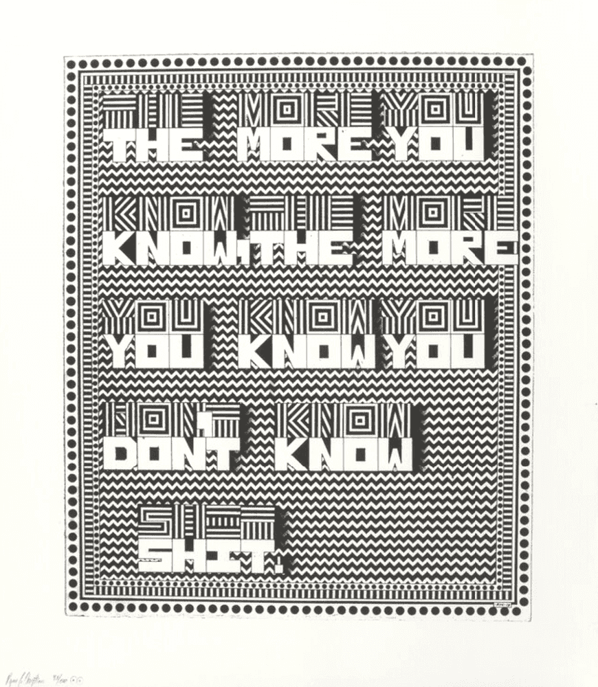 Ryan Travis Christian, ‘The More You Know, The More You Don't Know Shit’, 30-01-2017, Print, Screenprint on Coventry Rag 290gsm, Fmly, Numbered