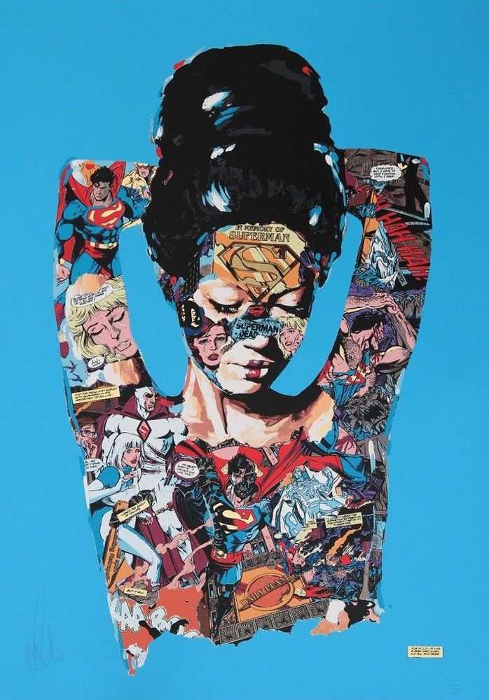 Sandra Chevrier, ‘La Cage Qui a Donné Sa Vie à L'humanité (Blue)’, 30-01-2014, Print, 36 colour screenprint on 300gsm somerset paper with hand-finished with collage, pens, paint and pencils, Graffiti Prints, Numbered