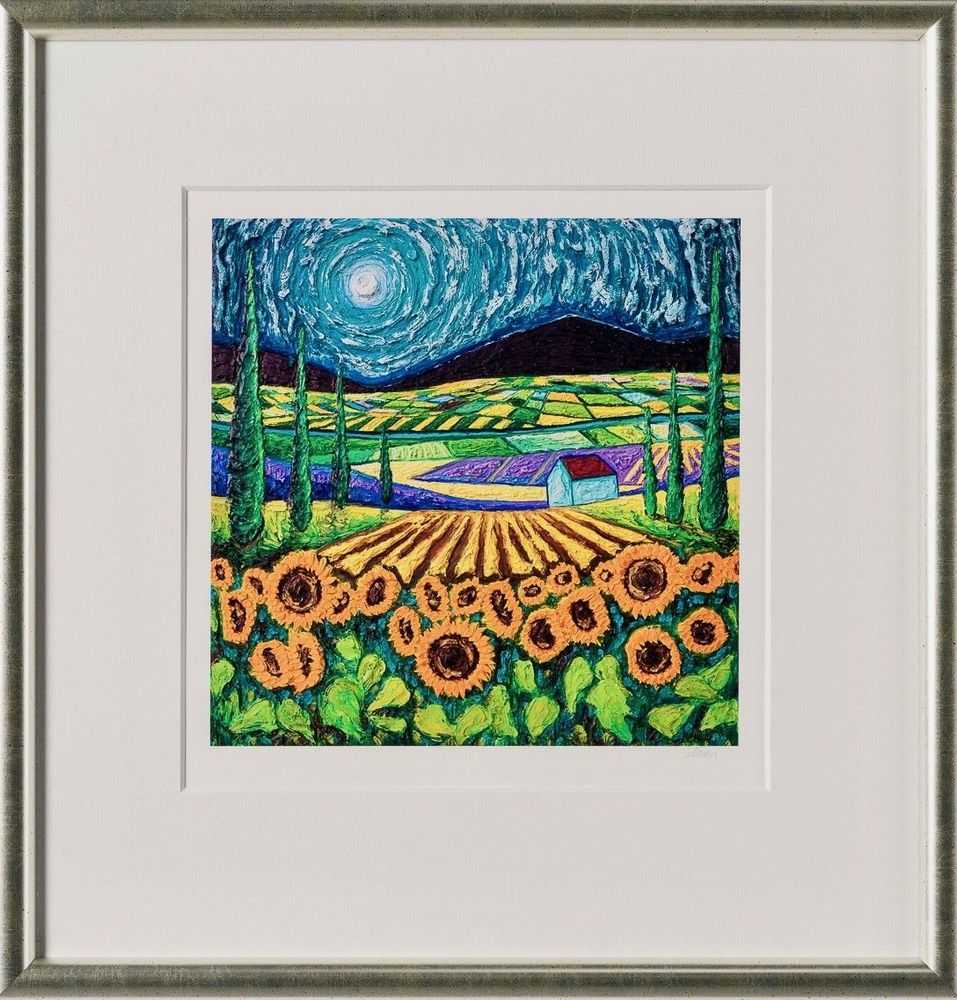 Scarlett Raven, ‘Sunflowers Amongst Cypress Trees (Giclee On Paper)’, 2023, Print, Giclee on paper, Castle Fine Art, Numbered, Framed