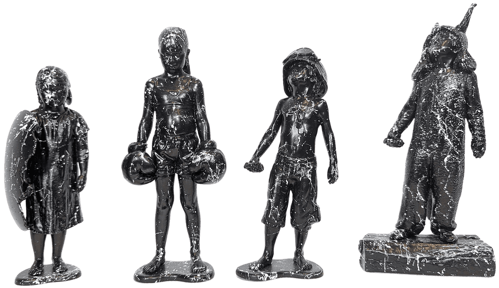 Schoony, ‘Boy Soldier, Bruiser, Shield & W.T.W.T.A (Hand-Finished)’, 2022, Sculpture, 4 hand-painted figures, null, Numbered, Handfinished