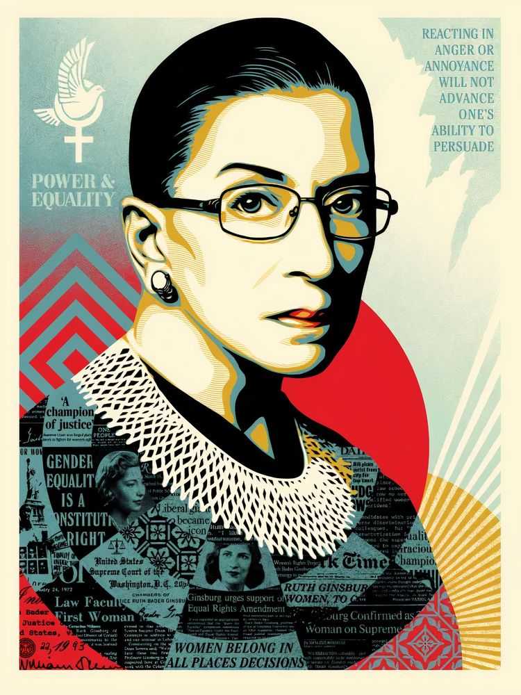 Shepard Fairey (Obey), ‘A Champion Of Justice (Ruth Bader Ginsberg)’, 2021, Print, Screenprint in colours on speckled paper, Self-released, Numbered, Dated