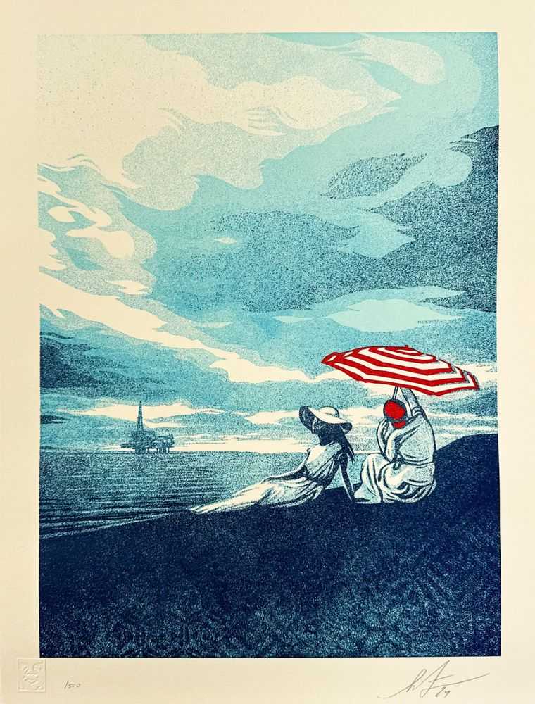 Shepard Fairey (Obey), ‘Bliss At The Cliff's Edge Letterpress’, 2024, Print, Letterpress print on cream, deckled-edge 300gsm fine-art paper, null, Numbered, Dated