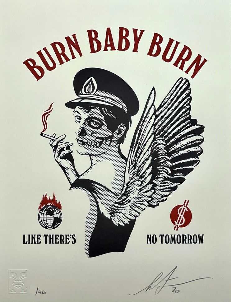 Shepard Fairey (Obey), ‘Burn Baby Burn (Letterpress)’, 2021, Print, Letterpress print on cream, deckled-edge 300gsm fine-art paper, null, Numbered, Dated