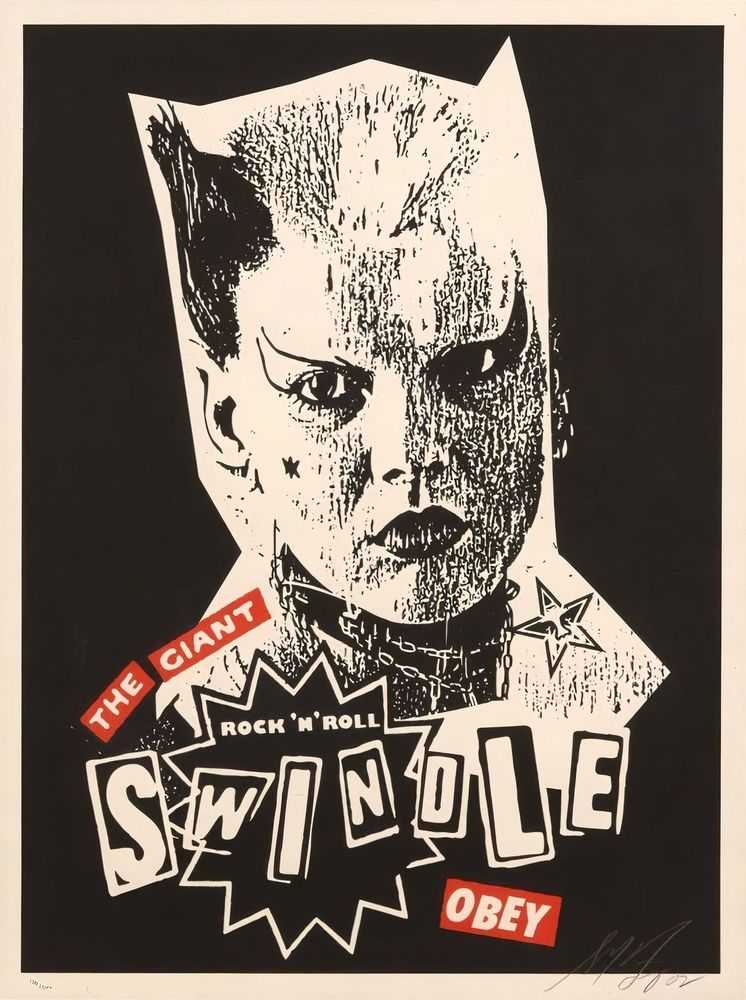 Shepard Fairey (Obey), ‘Catwoman / Giant Rock 'N' Roll Swindle’, 2002, Print, Screen print on cream, speckletone fine art paper, null, Numbered, Dated
