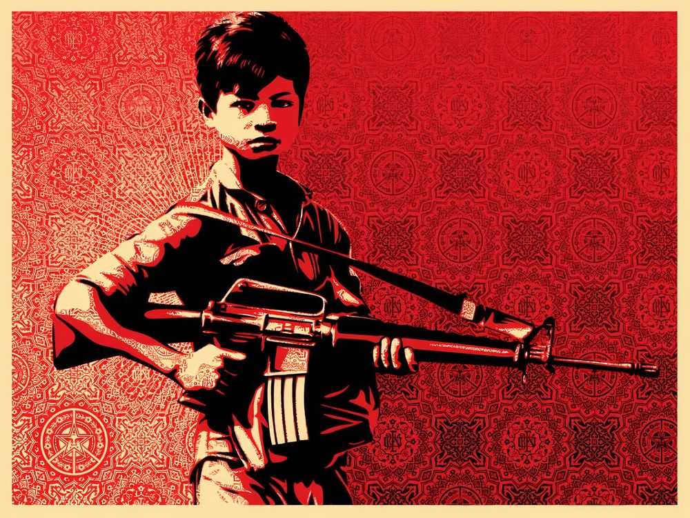 Shepard Fairey (Obey), ‘Duality Of Humanity 4’, 2008, Print, Screenprint in colours on speckled paper, Self-released, Numbered, Dated
