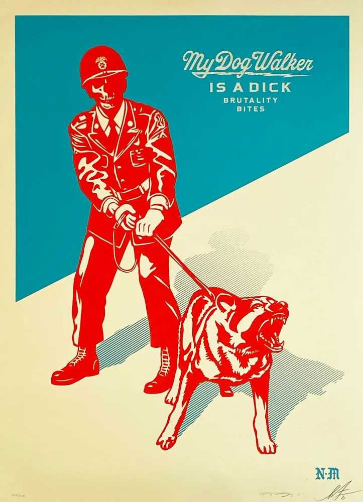 Shepard Fairey (Obey), ‘Sadistic Dog Walker (Blue)’, 2021, Print, Screenprint in colours on speckled paper, Self-released, Numbered, Dated