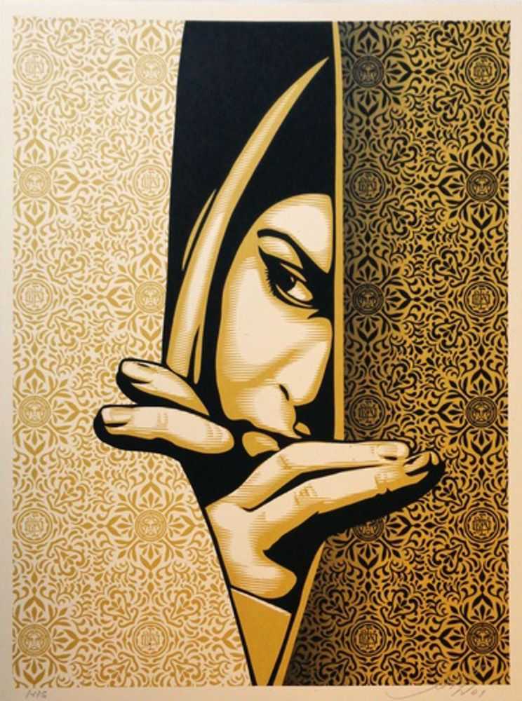 Shepard Fairey (Obey), ‘Israel/Palestine (Palestine Woman) (Gold)’, 2009, Print, Screenprint in colours on speckled paper, Self-released, Numbered, Dated