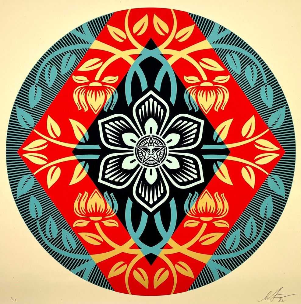 Shepard Fairey (Obey), ‘Obey Diamond Flower Round’, 2022, Print, Screenprint on cream Speckletone paper, null, Numbered, Dated