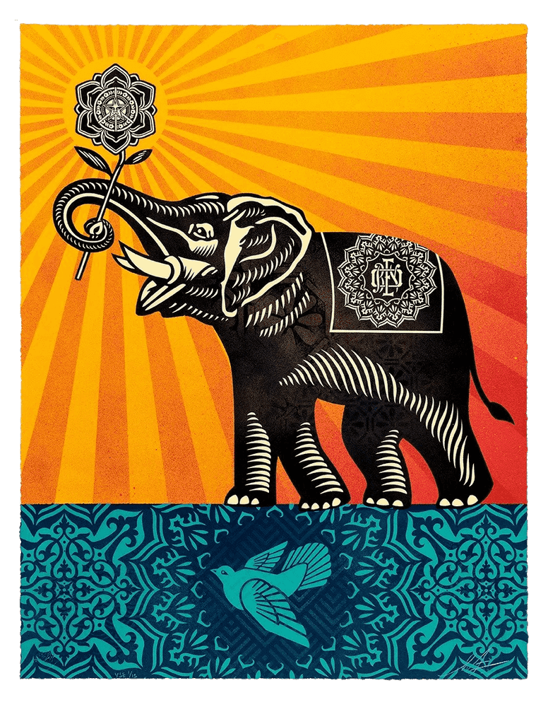 Shepard Fairey (Obey), ‘Obey Elephant (VSE Blue Sunrise Colourway)’, 12-05-2022, Print, Variable Stencil Edition (VSE) on Paper, Self-released, Numbered, Dated