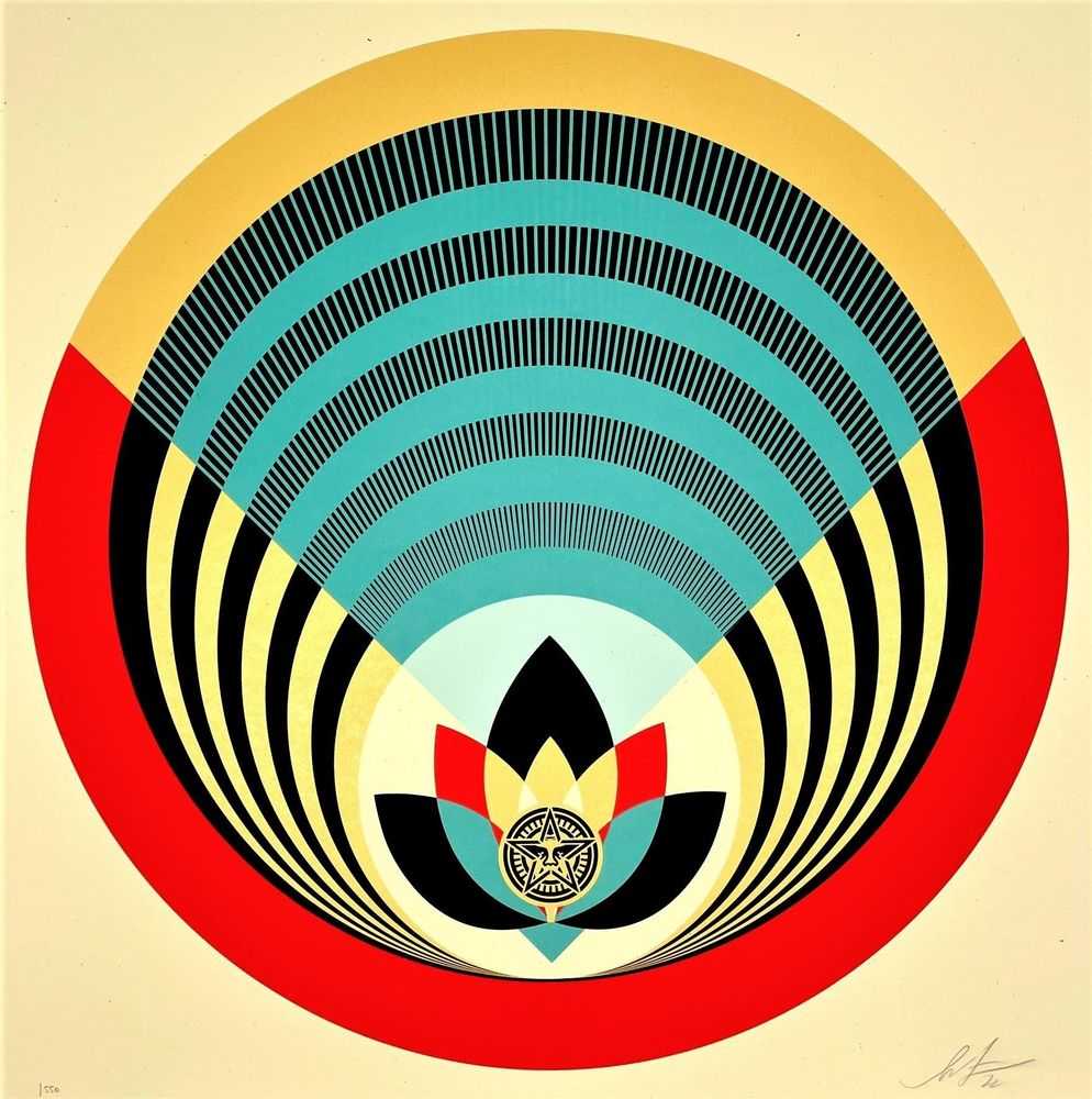 Shepard Fairey (Obey), ‘Obey Radiant Lotus (Round)’, 2022, Print, Screenprint on thick cream Speckletone paper, null, Numbered, Dated